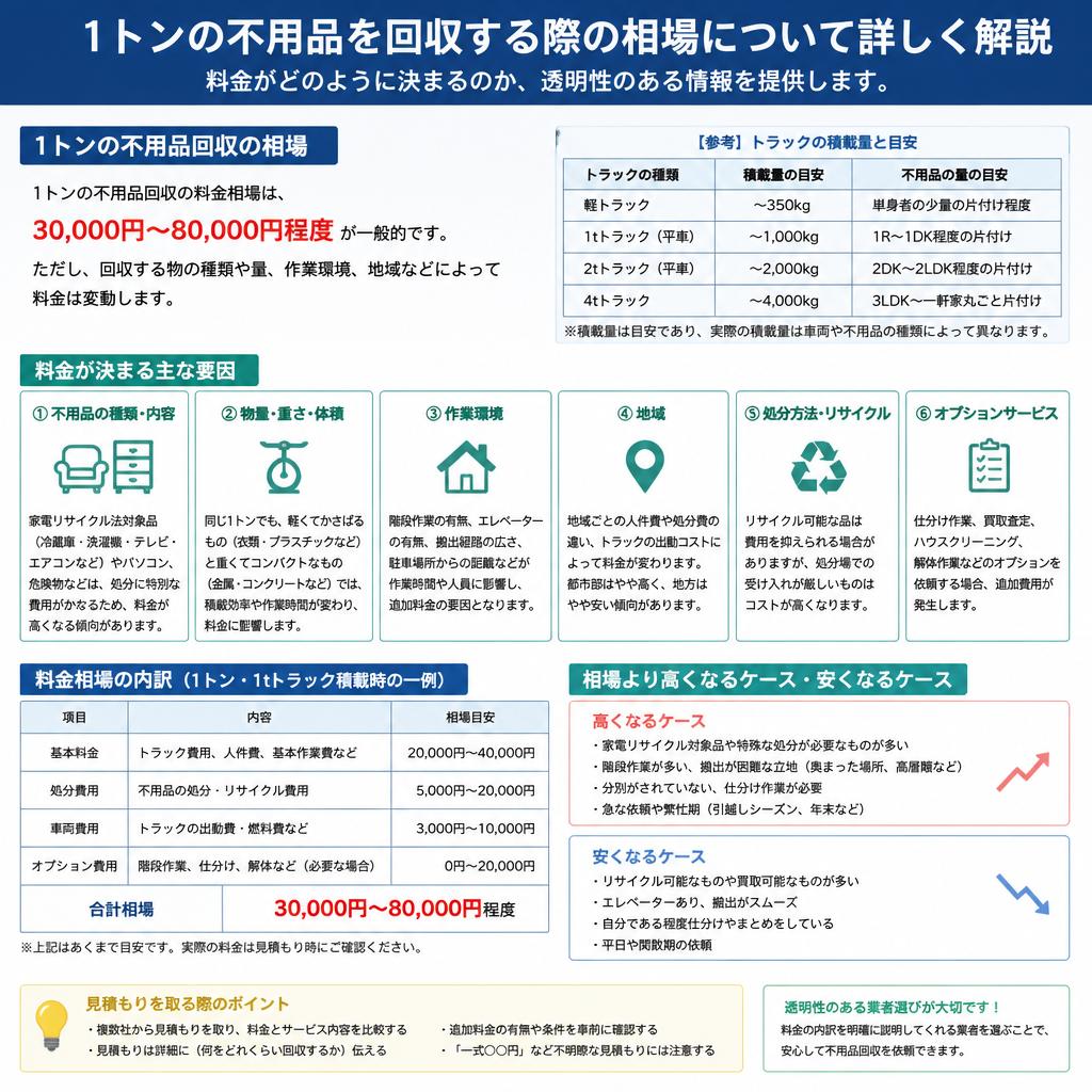 トン数別の不用品回収相場